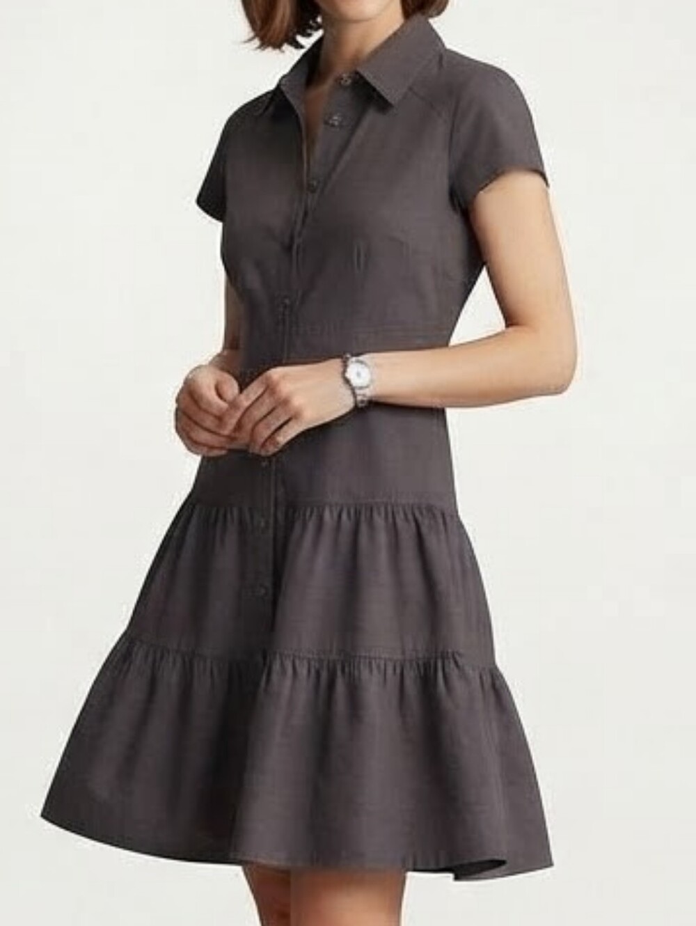Beautiful Button-Front Tiered Deep Rich Brown Midi Shirtdress Dress Sz Size XXXL